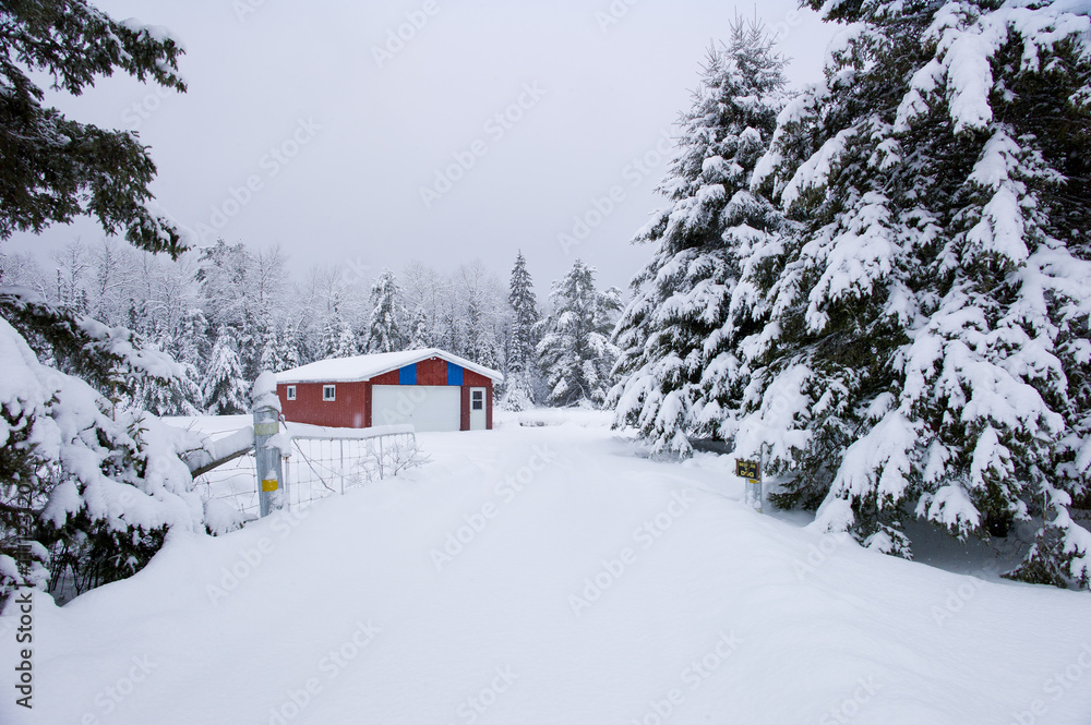 snowy garage