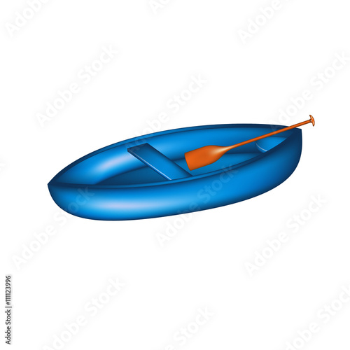 Wooden canoe in blue design with paddle
