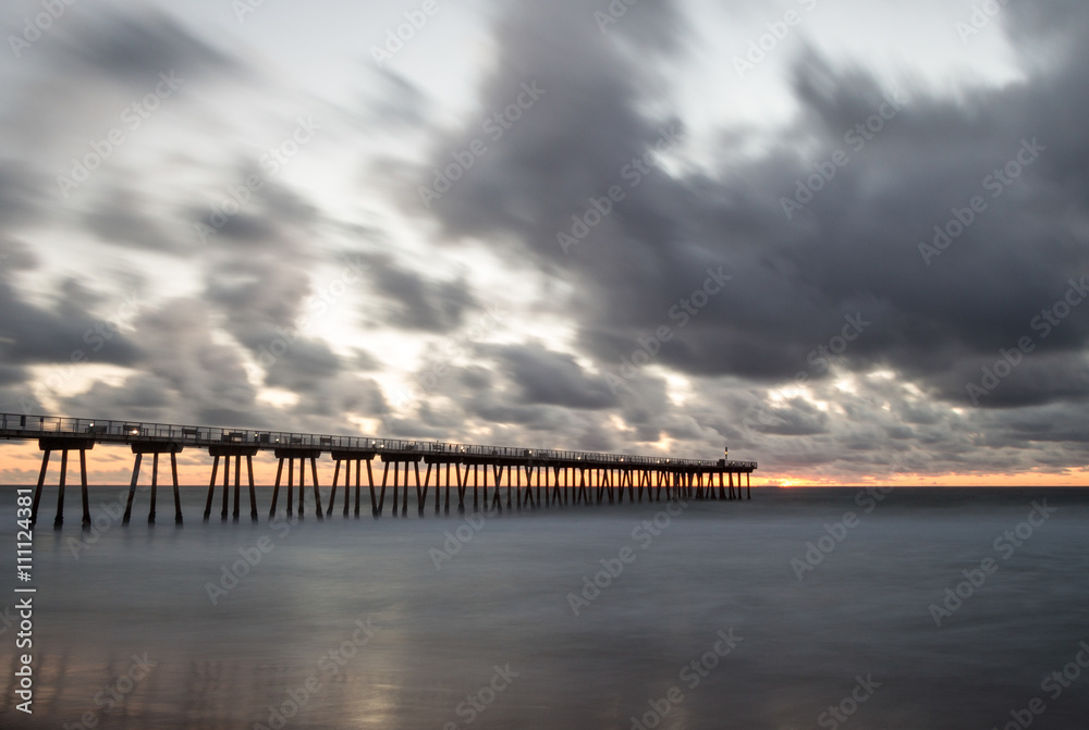Pier in Misty Waters. A long exposure shot using  Neutral Density filters at Hermosa Beach Pier during a recent storm
