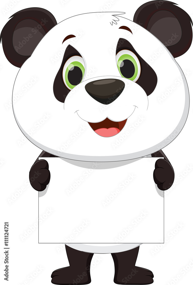Obraz premium cute panda holding blank sign