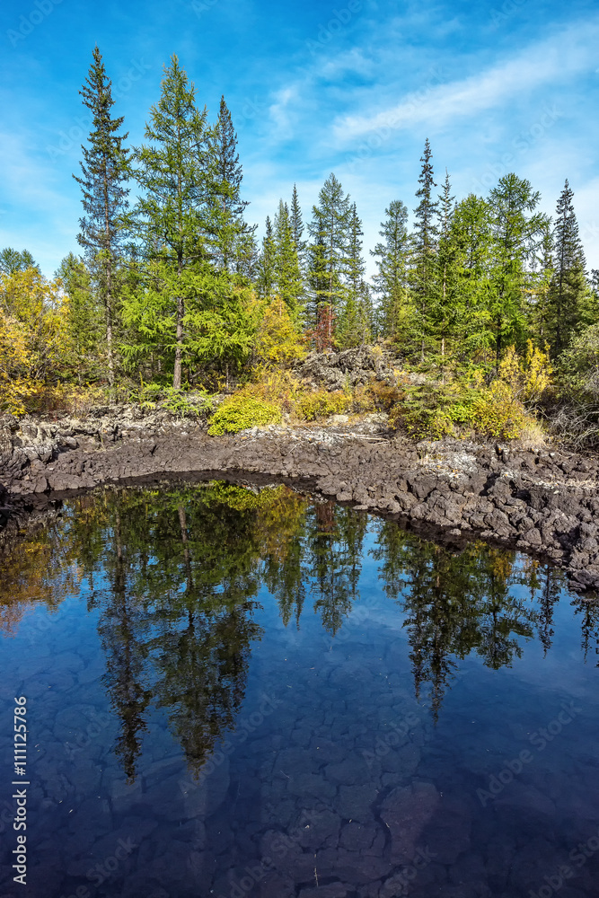 lake with beaches and bottom consisting of lava lake with beaches and bottom consisting of lava
