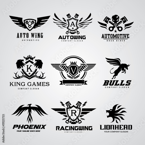 Logo collection,logo set,automotive logo,skull logo,rock logo,wing logo,warrior logo,sound logo,bike logo,Motorcycle logo,motorbike logo,t-shirt,tattoo,fox,lion logo,eagle,animal logo,crest,crests