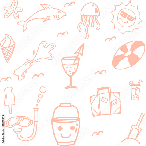 Icon Set summer beach doodle