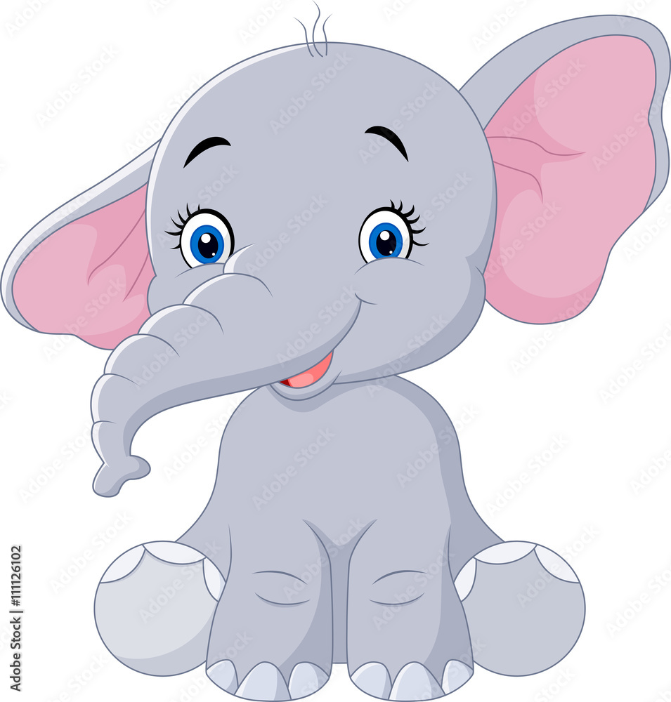 Fototapeta premium Cute baby elephant sitting isolated on white background