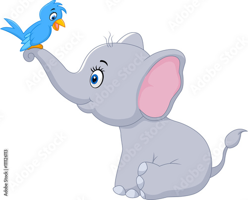 Cute cartoon elephant and bird