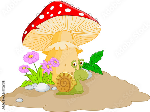 snail cartoon under mushroom