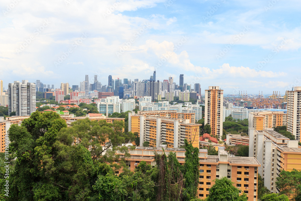 Obraz premium Panorama view with Singapore skyline seen from Mount faber rainforest