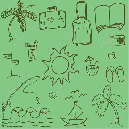 Travel doodle with green backgrounds