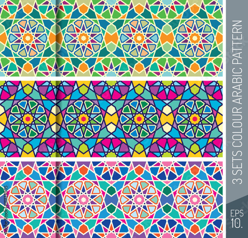 Three Sets Colorful Geometric Arabic Pattern Ornament