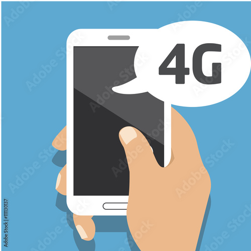 Vector flat icon hand mobile 4g