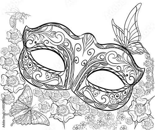 Hand drawn ink pattern. Coloring book for adult