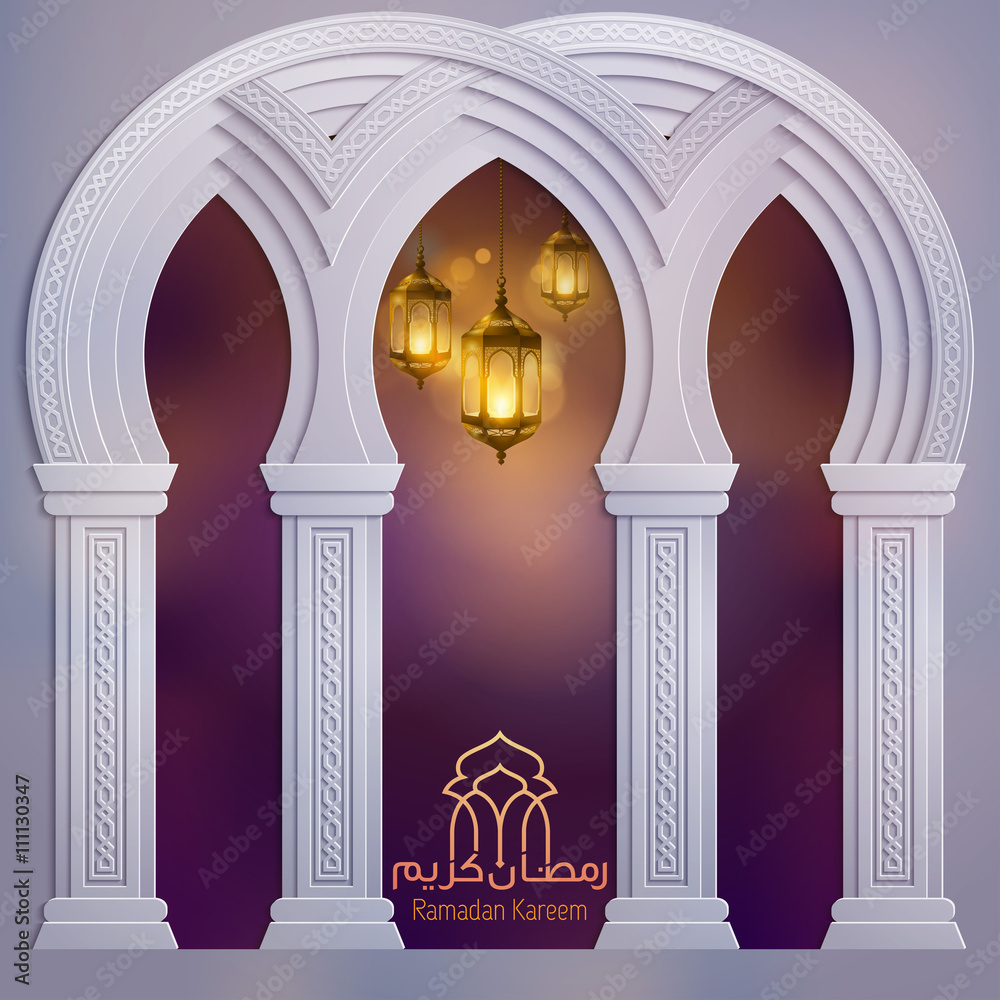 Fototapeta premium Eid Mubarak isalmic mosque design background