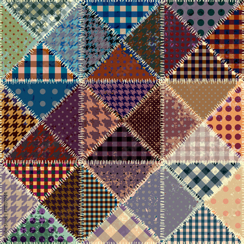 Vector abstract seamless patchwork pattern from riangles