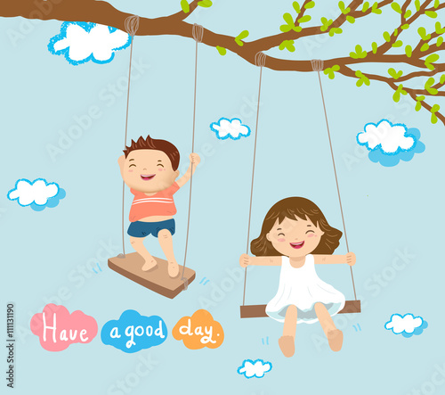 boy and girl playing on swing