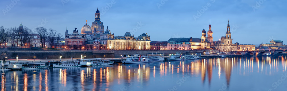 Night panorama of Dresden Old town
