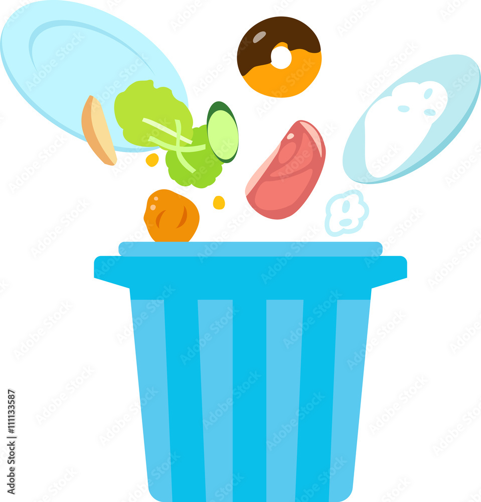 ゴミ箱に捨てられる食べ物のイラスト Stock Vector Adobe Stock