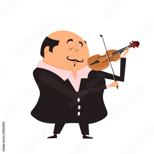 Cartoon violinist. The man playing the violin on a white backgro