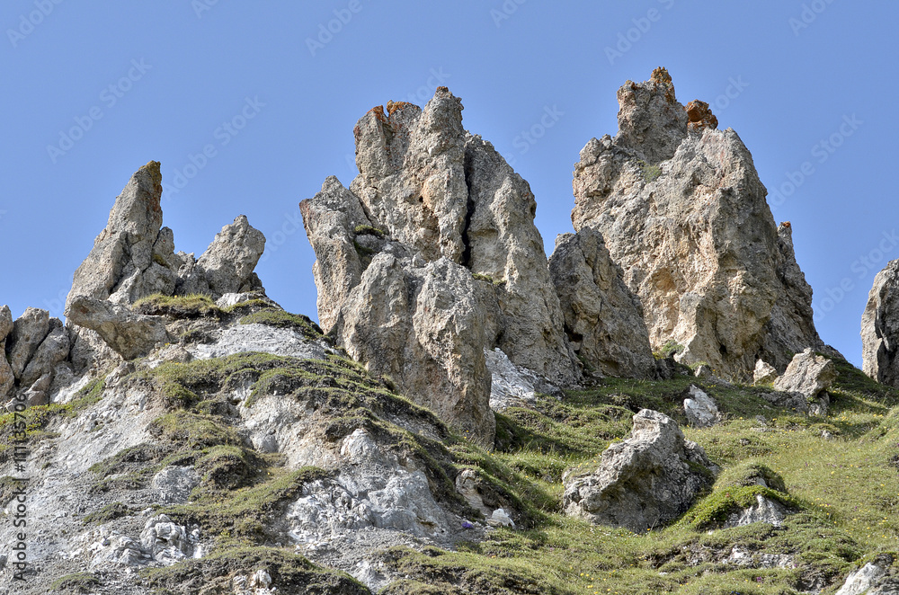 Rocks in the mountains near of La Plagne in the French Alps, commune in the Tarentaise Valley, Savoie department and Rhône-Alpes region, in France Rocks in the mountains near of La Plagne in the French Alps, commune in the Tarentaise Valley, Savoie department and Rhône-Alpes region, in France