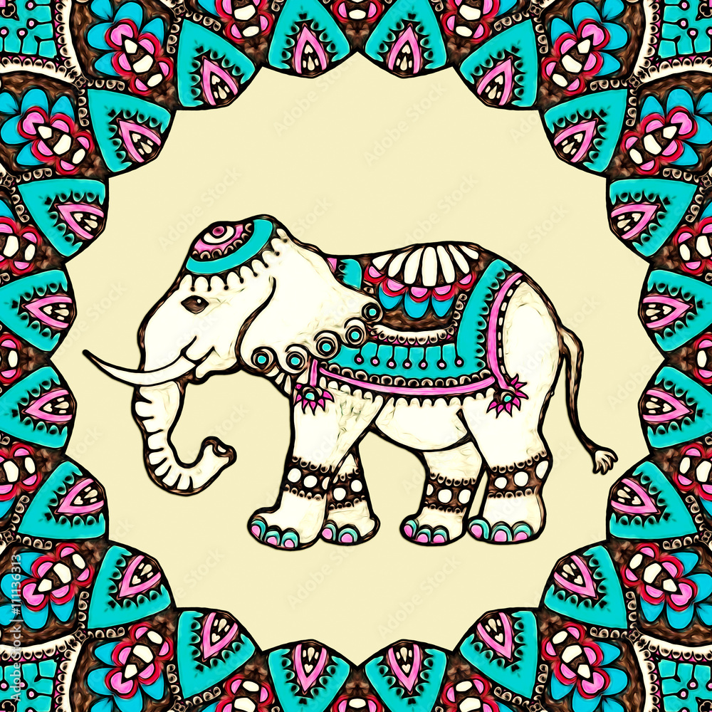 Fototapeta premium Indian Elephant, scarf, illustration