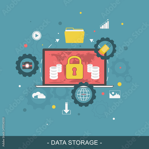 Data storage flat concept. Vector illustration.