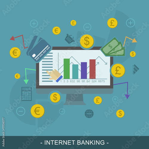 Internet banking. Editable vector illustration for website banner or promotion materials.