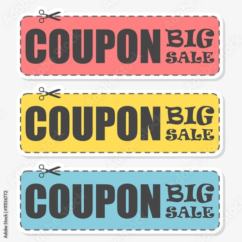 Coupon design, Sale icon, Shopping concept, sticker set