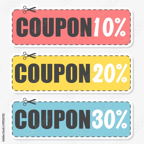 Coupon design, Sale icon, Shopping concept, sticker set