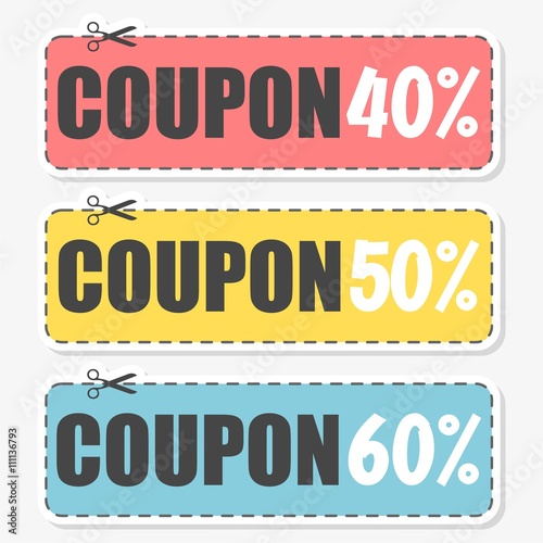 Coupon design, Sale icon, Shopping concept, sticker set