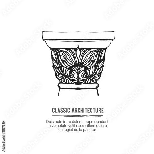 Classical architectural columns hand drawn vector element.