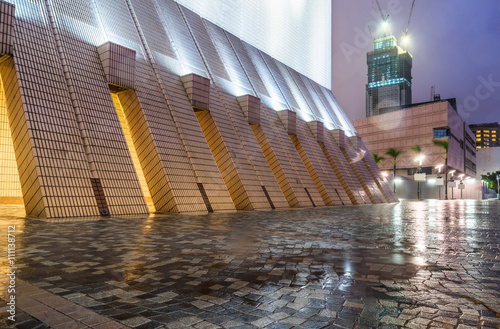 Photography modern architecture at night in hongkong
