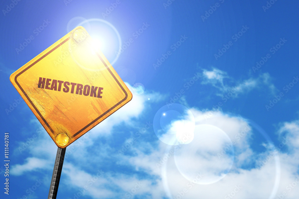 heatstroke, 3D rendering, a yellow road sign