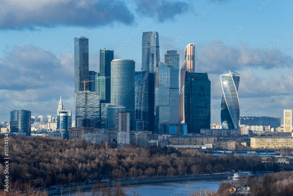 Moscow city at winter evening, Russia. International Business Center