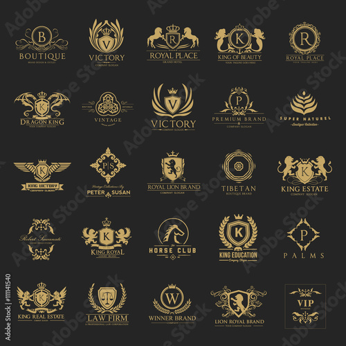 Luxury royal crest logo collection design for hotel and fashion brand identity.
