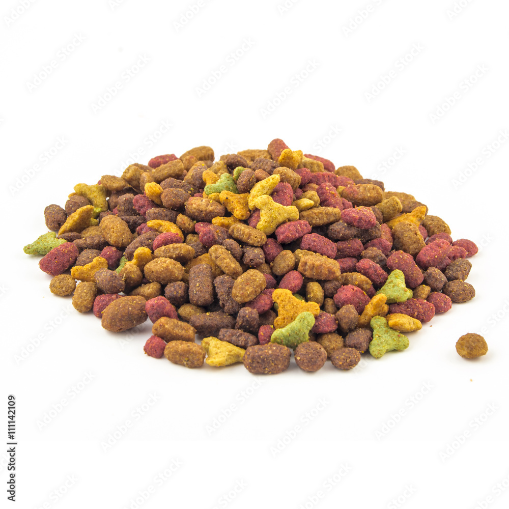 dry cat food on a white background dry cat food on a white background