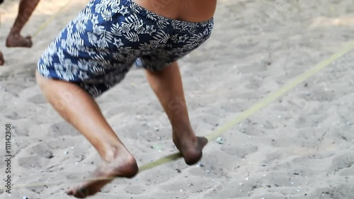 people practice a popular and growing Slacklining  /   people practice a popular and growing Slacklining Full HD