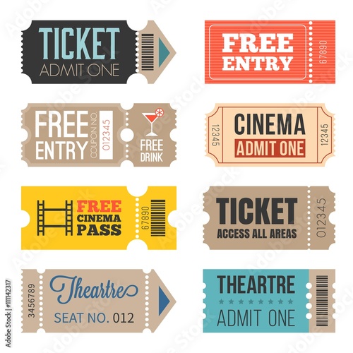 Vintage Tickets in different style,flat design set 2