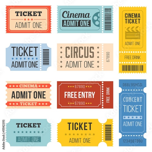 Vintage Tickets in different style,flat design set 4