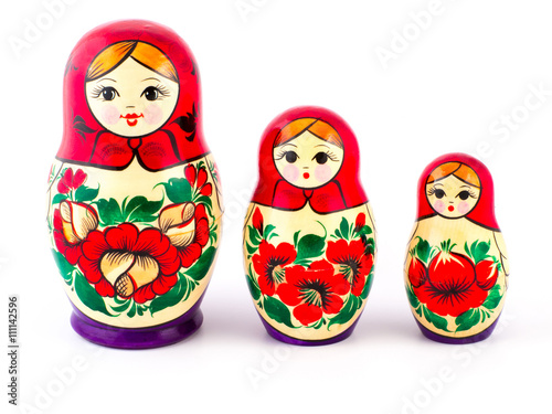 Russian nesting dolls. Babushkas or matryoshkas. Set of 3 pieces