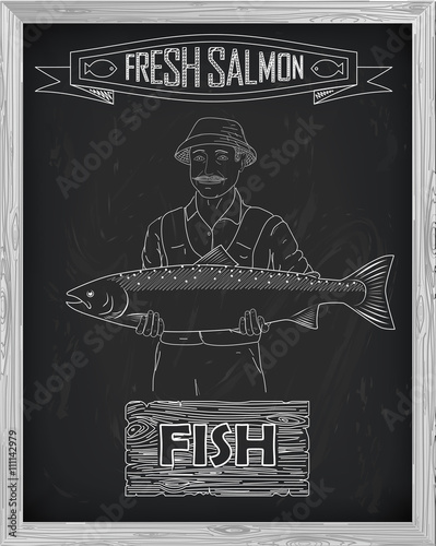 beautiful pattern of salmon. Fisherman with a drawing of white