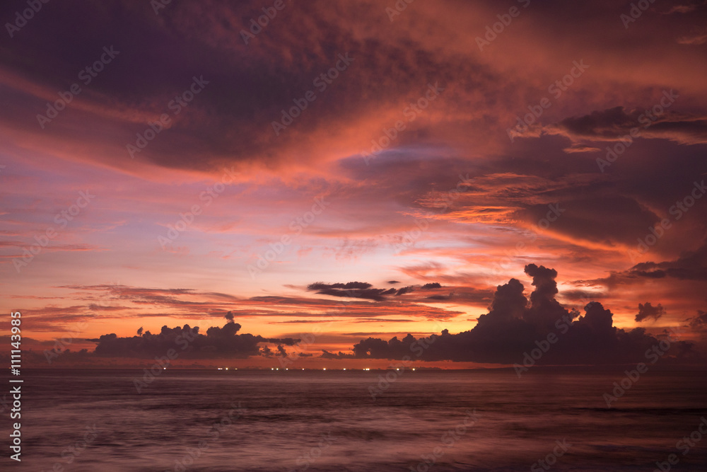 Colored sunset at Balian beach, Bali, Indonesia