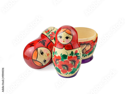 Russsian nested dolls set on a white background