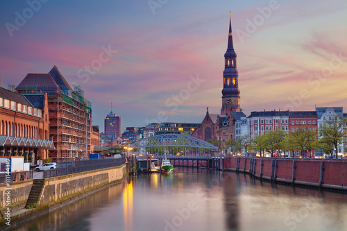 Hamburg. Image of Hamburg- Speicherstadt during beautiful sunset.
