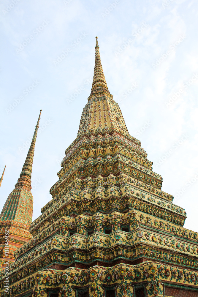 Authentic Thai Architecture in Wat Pho at Bangkok of Thailand.