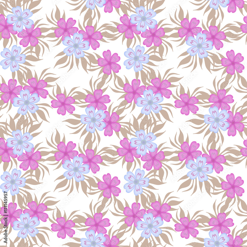 Floral seamless pattern in retro style, cute cartoon flowers white background Floral seamless pattern in retro style, cute cartoon flowers white background