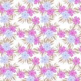 Floral seamless pattern in retro style, cute cartoon flowers white background
