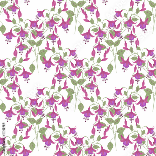 Floral seamless pattern in retro style  cute cartoon flowers white background