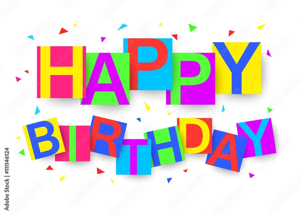 Vector happy birthday greeting card with confetti. Happy birthday - paper design. Vector illustration. Vector happy birthday greeting card with confetti. Happy birthday - paper design. Vector illustration.