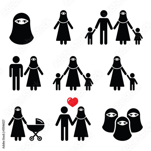 Muslim woman in burqa or burkha, bourkha, burka - family