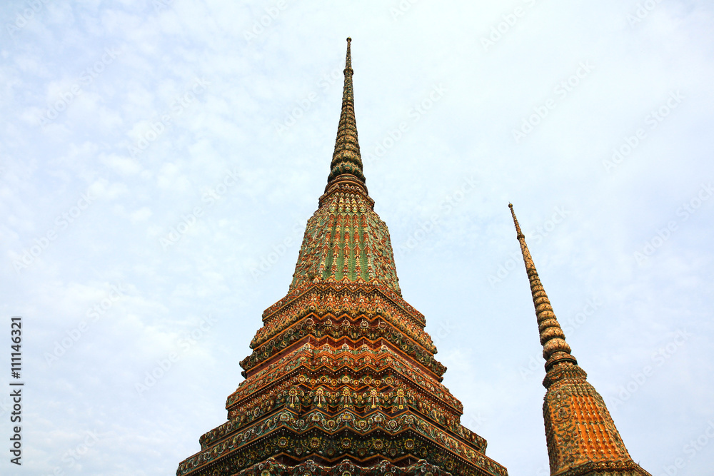 Authentic Thai Architecture in Wat Pho at Bangkok of Thailand.