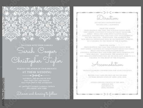 Tablou pe pânză Silver Wedding Invitation Card Invitation with ornaments